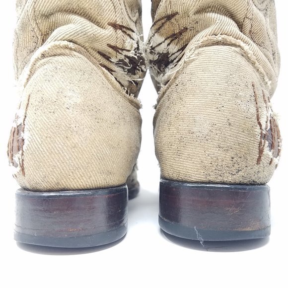 Wild West Boots tan canvas distressed/patched‎ pointed/upturned toes 7EE main image 11